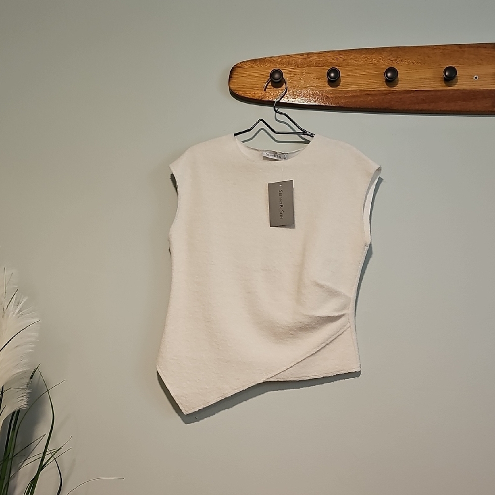 **NWT** Asymmetrical Cream Sleeveless Top, Small
